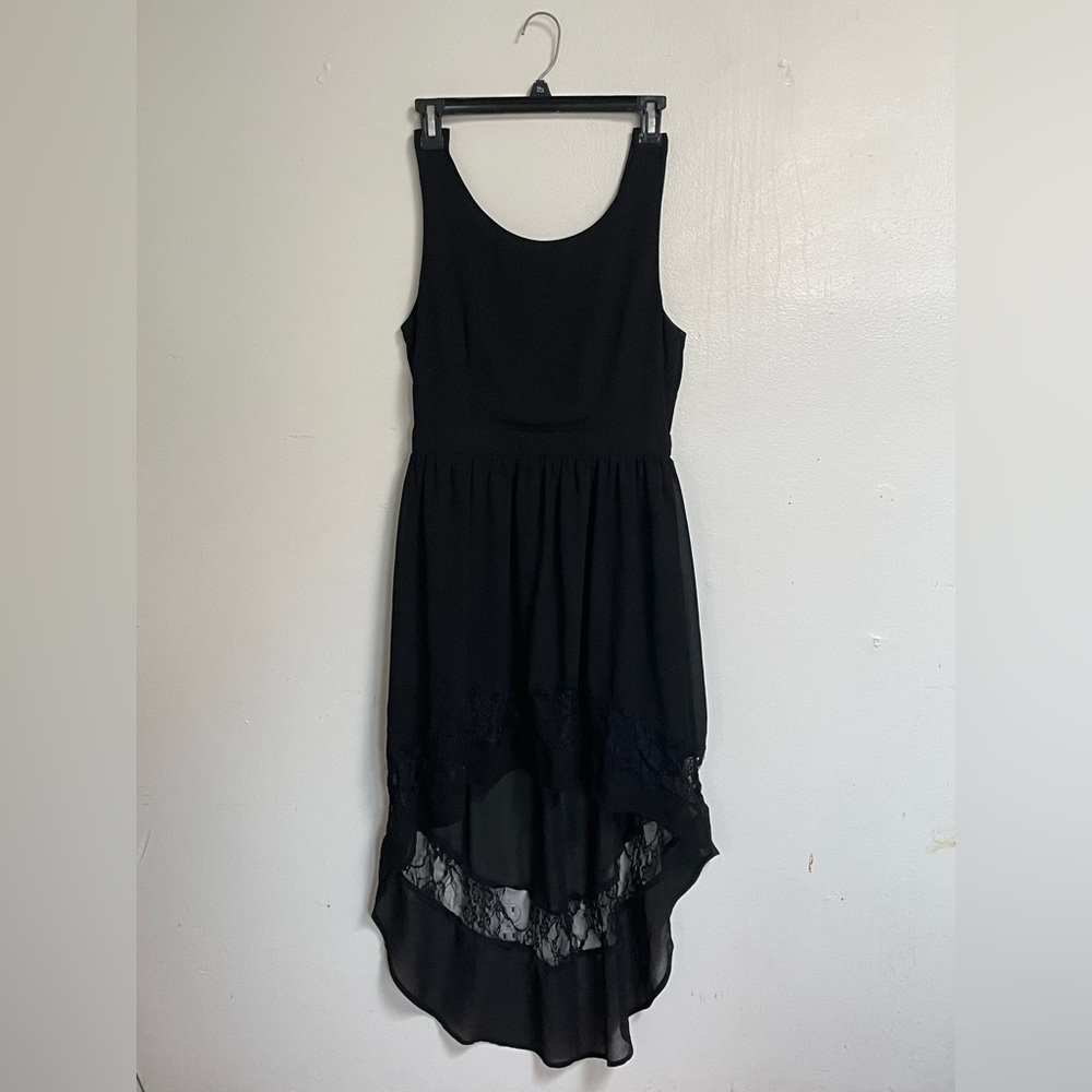 early 2000s black high-low dress with lace detail